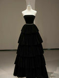 Niulatu Ball Gown Strapless Black Velvet Long Evening Gowns Prom Dresses SD1824