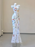 Niulatu Mermaid Straps Chiffon Floral Evening Gowns Long Prom Dresses SD1825