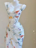 Niulatu Mermaid Straps Chiffon Floral Evening Gowns Long Prom Dresses SD1825