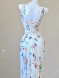 Niulatu Mermaid Straps Chiffon Floral Evening Gowns Long Prom Dresses SD1825
