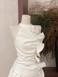 Niulatu 2 Pieces Halter Ruffled White Women's Short Vacation Dresses SD182