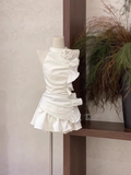 Niulatu 2 Pieces Halter Ruffled White Women's Short Vacation Dresses SD182