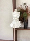 Niulatu 2 Pieces Halter Ruffled White Women's Short Vacation Dresses SD182