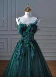 Niulatu Ball Gown Strapless Green Tulle Long Evening Gowns Prom Dresses SD1830