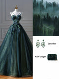 Niulatu Ball Gown Strapless Green Tulle Long Evening Gowns Prom Dresses SD1830