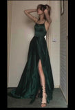Niulatu A Line Halter Dark Green Satin Long Evening Gowns Prom Dresses SD1832