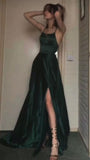 Niulatu A Line Halter Dark Green Satin Long Evening Gowns Prom Dresses SD1832