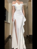 Niulatu Mermaid Strapless White Satin Long Evening Gowns Prom Dresses SD1834