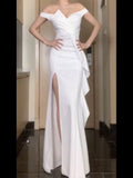 Niulatu Mermaid Strapless White Satin Long Evening Gowns Prom Dresses SD1834
