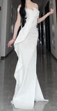 Niulatu Mermaid Strapless White Satin Long Evening Gowns Prom Dresses SD1834