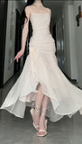 Niulatu Mermaid Straps Ivory Chiffon Long Evening Gowns Prom Dresses SD1835