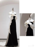 Niulatu Sheath Strapless Black Satin Long Evening Gowns Prom Dresses SD1836