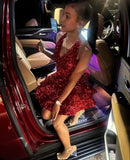 Niulatu A Line Burgundy Mini Dresses Sequin Homecoming Dress 16th Birthday Dresses SD1837