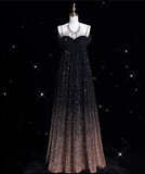 Niulatu A line Spaghetti Straps Sequin Brown Long Evening Dress Prom Dresses SD1839