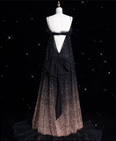 Niulatu A line Spaghetti Straps Sequin Brown Long Evening Dress Prom Dresses SD1839