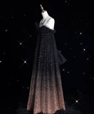 Niulatu A line Spaghetti Straps Sequin Brown Long Evening Dress Prom Dresses SD1839