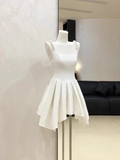 Niulatu A line Spaghetti Straps Ruffled White Women's Short Vacation Dresses SD183