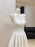 Niulatu A line Spaghetti Straps Ruffled White Women's Short Vacation Dresses SD183