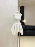 Niulatu A line Spaghetti Straps Ruffled White Women's Short Vacation Dresses SD183