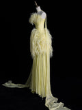 Niulatu A line Off The Shoulder Yellow Chiffon Party Dress Long Prom Dress Evening Dresses SD1840