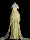 Niulatu A line Off The Shoulder Yellow Chiffon Party Dress Long Prom Dress Evening Dresses SD1840