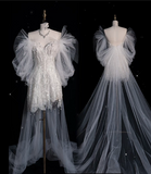 Niulatu A line Off The Shoulder White Lace Short Wedding Dresses SD1841