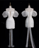 Niulatu Sheath Off The Shoulder White Sequin Short Wedding Dresses Brides Dresses SD1845