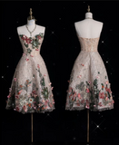 Niulatu A Line Sweetheart Lace Floral Short Evening Dress Prom Dresses SD1846