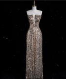 Niulatu A line Spaghetti Straps Sequin Long Evening Dress Prom Dresses SD1850