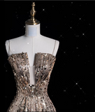 Niulatu A line Spaghetti Straps Sequin Long Evening Dress Prom Dresses SD1850