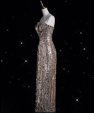 Niulatu A line Spaghetti Straps Sequin Long Evening Dress Prom Dresses SD1850