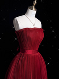 Niulatu A Line Strapless Burgundy Party Dress Long Prom Dress Evening Dresses SD1856