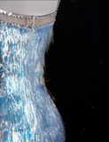 Niulatu Mermaid Straps Sequin Blue Party Dress Long Prom Dress Evening Dresses With Tassel SD1857