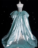 Niulatu Mermaid Sweetheart Satin Blue Party Dress Long Prom Dress Evening Dresses SD1859