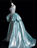Niulatu Mermaid Sweetheart Satin Blue Party Dress Long Prom Dress Evening Dresses SD1859