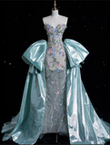 Niulatu Mermaid Sweetheart Satin Blue Party Dress Long Prom Dress Evening Dresses SD1859
