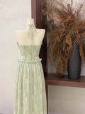 Niulatu A line Halter Ruffled Sage Green Long Women's Vacation Holiday Dresses SD185