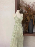 Niulatu A line Halter Ruffled Sage Green Long Women's Vacation Holiday Dresses SD185