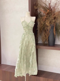 Niulatu A line Halter Ruffled Sage Green Long Women's Vacation Holiday Dresses SD185