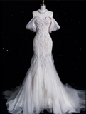 Niulatu Mermaid Off The Shoulder White Lace Long Wedding Dresses Brides Dress SD1860