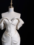 Niulatu Mermaid Off The Shoulder Ivory Satin Long Wedding Dresses Brides Dress SD1861