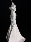 Niulatu Mermaid Off The Shoulder Ivory Satin Long Wedding Dresses Brides Dress SD1861