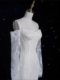 Niulatu Sheath Off The Shoulder White Lace Long Wedding Dresses Brides Dress SD1863