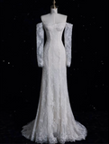 Niulatu Sheath Off The Shoulder White Lace Long Wedding Dresses Brides Dress SD1863