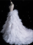 Niulatu Mermaid Strapless Tulle With Silver Beads Long Wedding Dresses Brides Dress SD1864