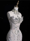 Niulatu Mermaid Strapless Tulle With Silver Beads Long Wedding Dresses Brides Dress SD1864