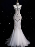 Niulatu Mermaid Strapless Tulle With Silver Beads Long Wedding Dresses Brides Dress SD1864