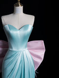 Niulatu A Line Sweetheart Blue Satin Party Dress Long Prom Dress Evening Dresses SD1853