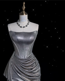 Niulatu Mermaid Strapless Sequin Silver Evening Gowns Long Prom Dresses SD1868