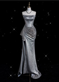 Niulatu Mermaid Strapless Sequin Silver Evening Gowns Long Prom Dresses SD1868